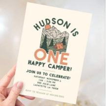One Happy Camper First Birthday Party Invitations 