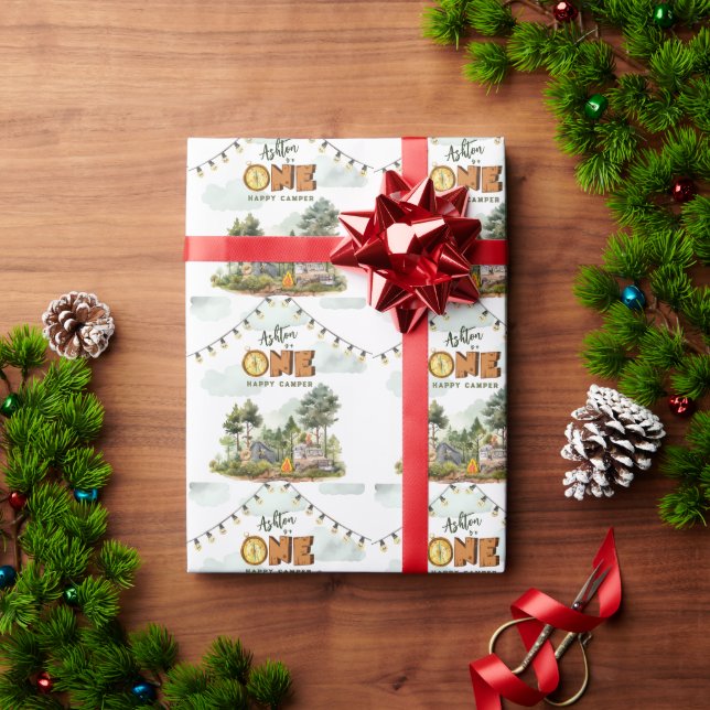 One Happy Camper First Birthday  Wrapping Paper (Holiday Gift)