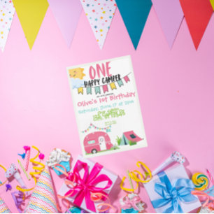 One Happy Camper Girl birthday Invitation
