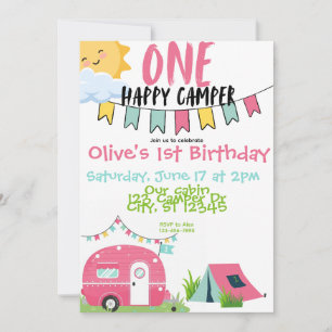 One Happy Camper Girl birthday Invitation