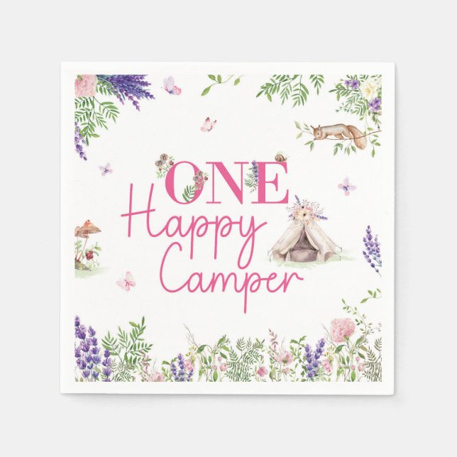 One Happy Camper Girls First Birthday Party Napkin (Front)