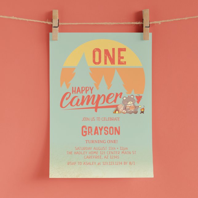 One Happy Camper Green Birthday Invitation (Creator Uploaded)