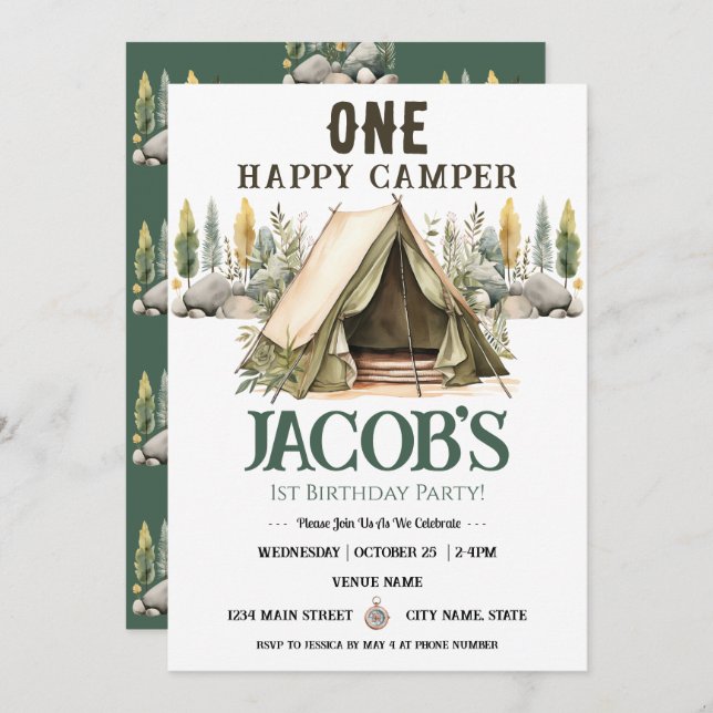 One Happy Camper Kids Birthday  Invitation (Front/Back)