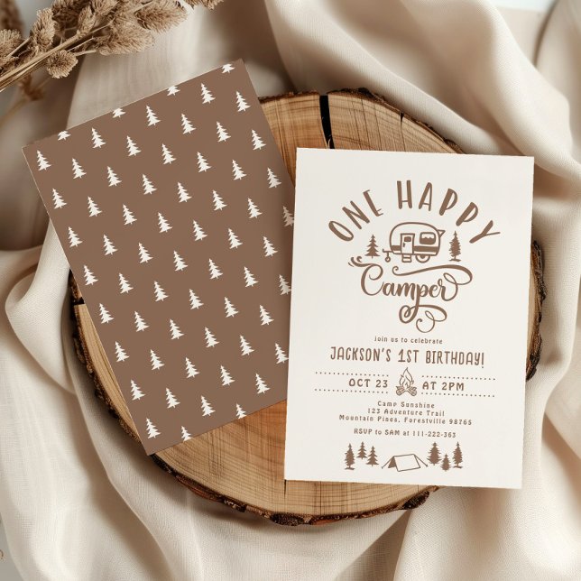 One happy camper Minimalist camping 1st birthday Invitation (Creator Uploaded)