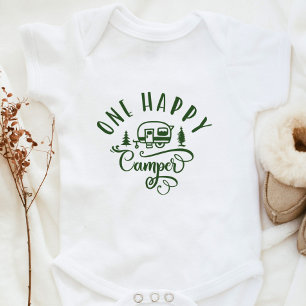 One happy camper Minimalist green 1st birthday Baby Bodysuit