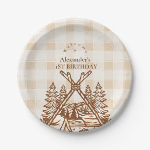One Happy Camper Mountain Forest 1st Birthday Paper Plate