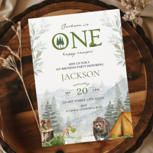 ONE happy Camper Mountains Adventure 1st birthday  Invitation