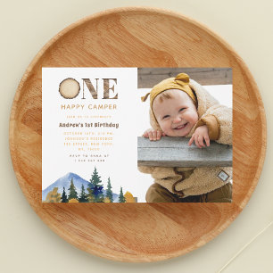 One Happy Camper Photo Boy's 1st Birthday Forest Invitation