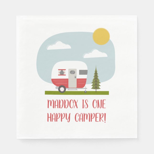 One Happy Camper Red Trailer Birthday Napkin (Front)