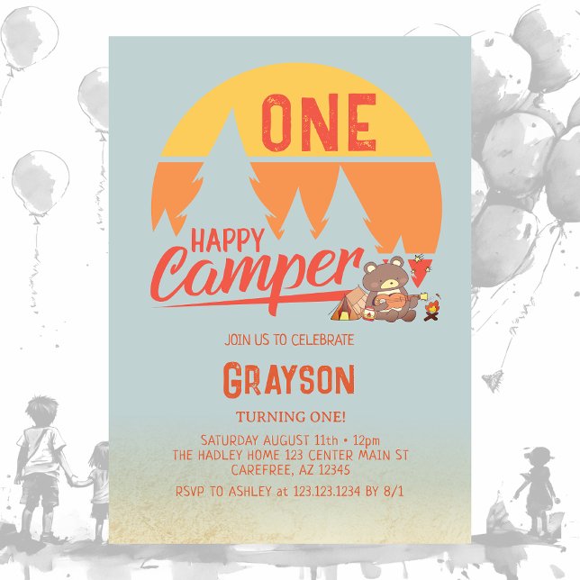 One Happy Camper Retro Birthday Invitation (Creator Uploaded)