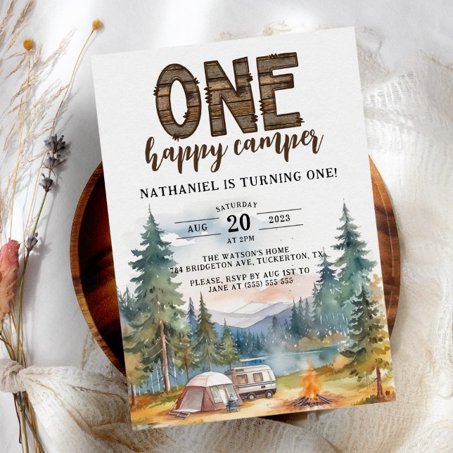 One Happy Camper Rustic 1st Birthday Invitation (Creator Uploaded)
