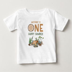 One Happy Camper Watercolor Woodland 1st Birthday Baby T-Shirt