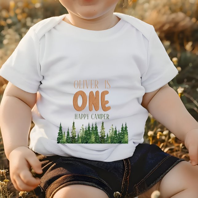 One Happy Camper Wood Boys 1st Birthday  Baby T-Shirt (Creator Uploaded)