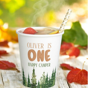 One Happy Camper Wood Boys 1st Birthday Paper Cups