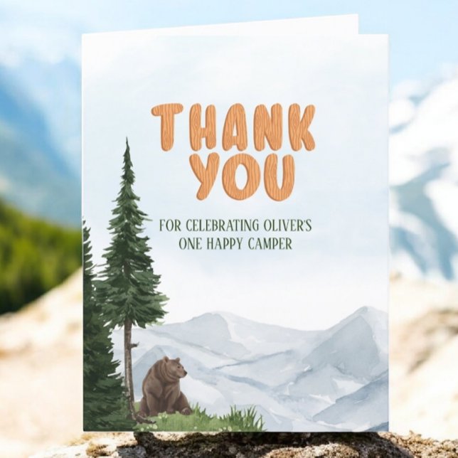 One Happy Camper Wood Boys 1st Birthday  Thank You Card (Creator Uploaded)