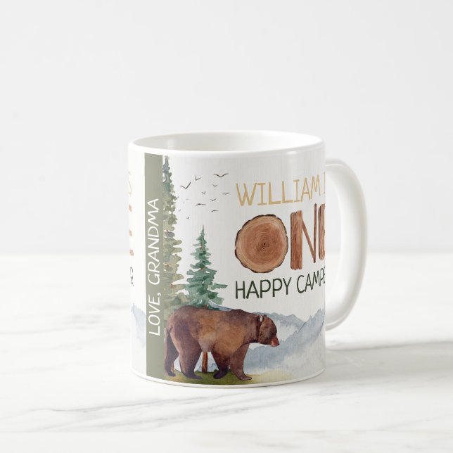 One Happy Camper Woodland Bear Birthday  Coffee Mug (Front Right)