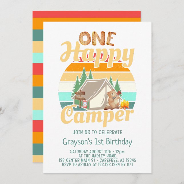 One Happy Camper Woodland Birthday Invitation (Front/Back)