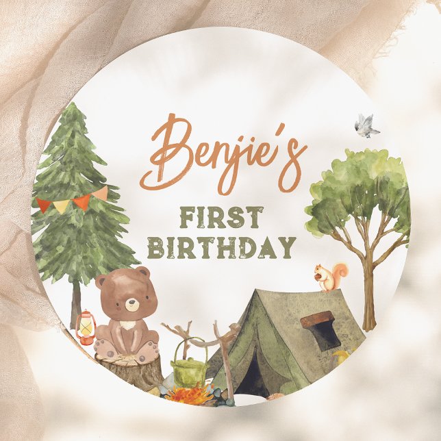 One Happy Camper Woodland Boy 1st Birthday Party Paper Plate (Creator Uploaded)