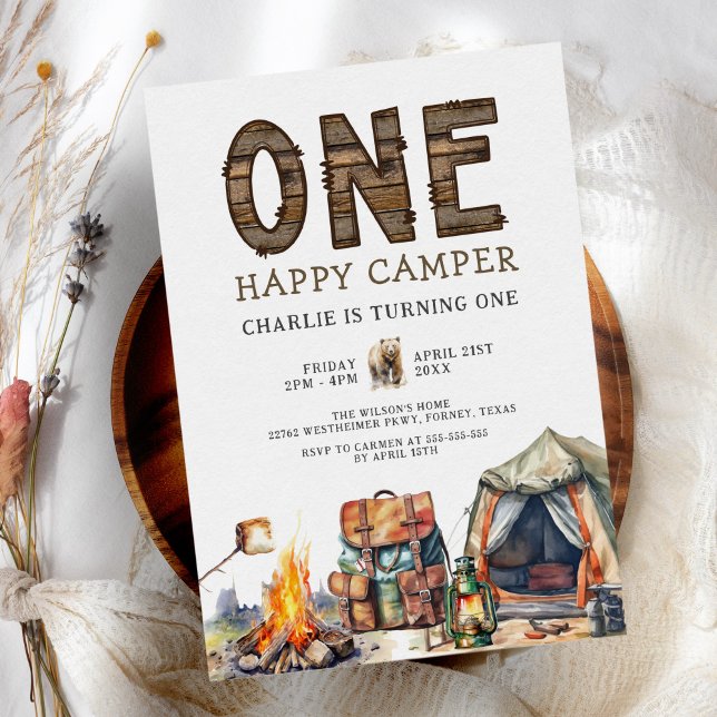 One Happy Camper Woodland Camping 1st Birthday Invitation (Creator Uploaded)