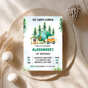 One Happy Camping 1st Birthday Camping Party  Invitation