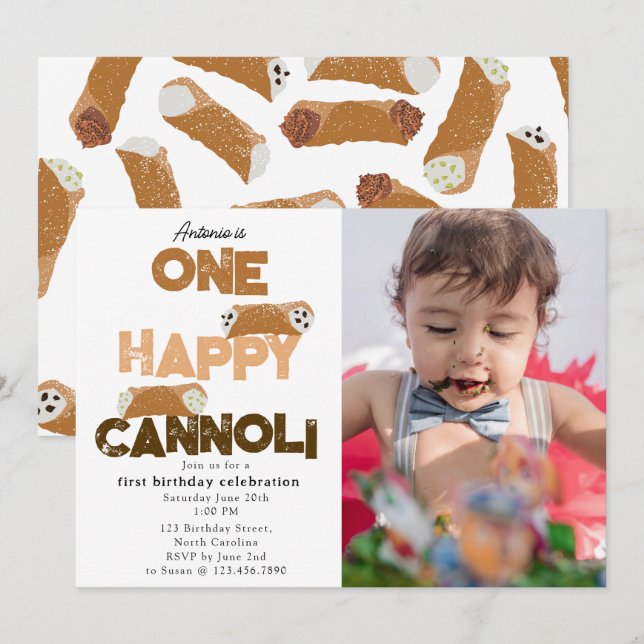 One Happy Cannoli Invite 1st  First Birthday Photo (Front/Back)