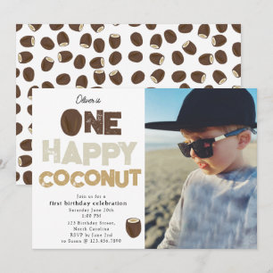One Happy Coconut 1st Summer Birthday Photo Invitation
