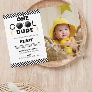 One Happy Cool Dude Boy's 1st Birthday Photo Invitation