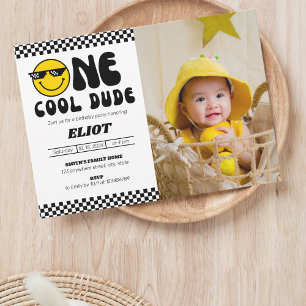 One Happy Cool Dude Boy's 1st Birthday Photo Invitation