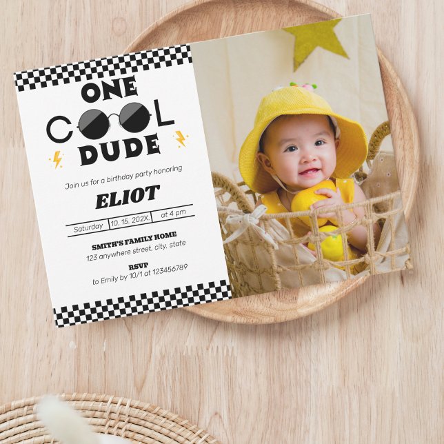 One Happy Cool Dude Boy's 1st Birthday Photo Invitation (Creator Uploaded)