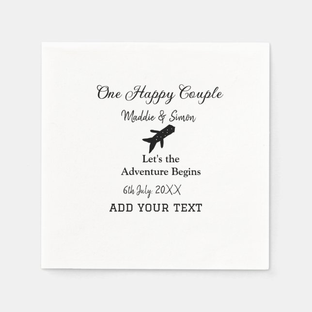 One happy Couple let's adventure begins wedding co Napkin (Front)