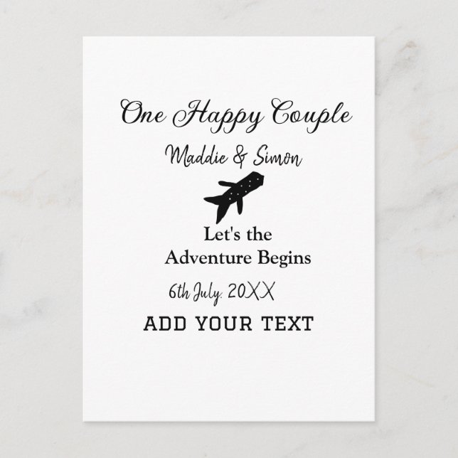 One happy Couple let's adventure begins wedding co Postcard (Front)