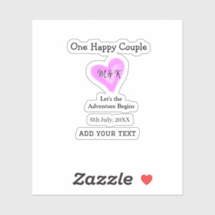 ONE HAPPY COUPLE PINK HEART WEDDING NAME DATE