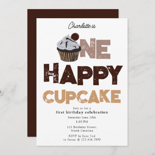 One Happy Cupcake Invite 1st First Birthday Cute