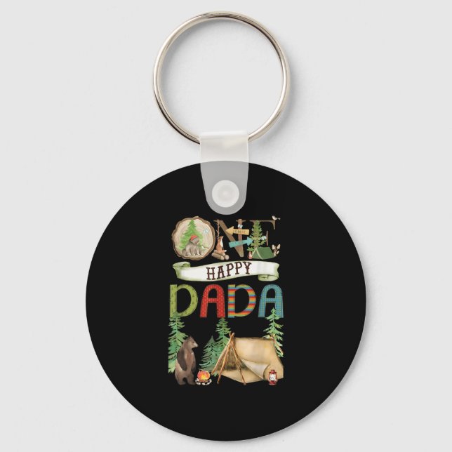 One Happy Dada Camper First Birthday Camng Bear  Key Ring (Front)