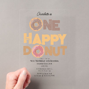 One Happy Doughnut Invite 1st First Birthday Cute Acrylic Invitations