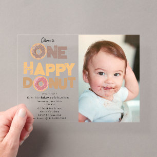 One Happy Doughnut Invite 1st First Birthday Phot Acrylic Invitations