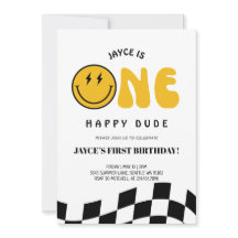 One Happy Dude 1st Birthday Chequered Invitation