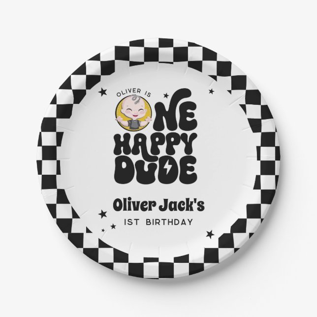 One Happy Dude 1st Birthday Paper Plate (Front)