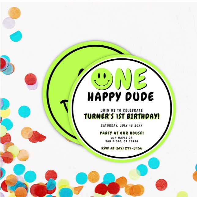One Happy Dude 1st Birthday Smiley Face Invitation (Creator Uploaded)