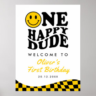 One Happy Dude 1st Birthday Yellow Smile Welcome Poster