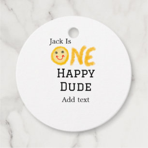 One happy dude 1st happy Birthday smiley yellow  Favour Tags