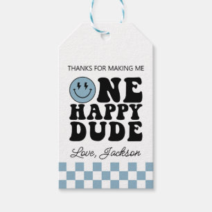 One Happy Dude Birthday Favour Tags in Blue