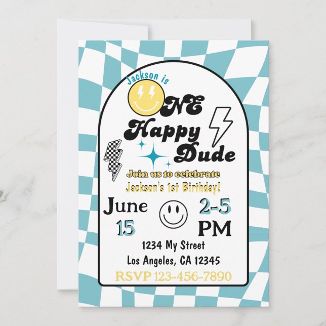 One Happy Dude Birthday Invitation (Front)