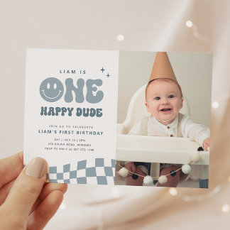 ONE Happy Dude Birthday Party Photo Invitation