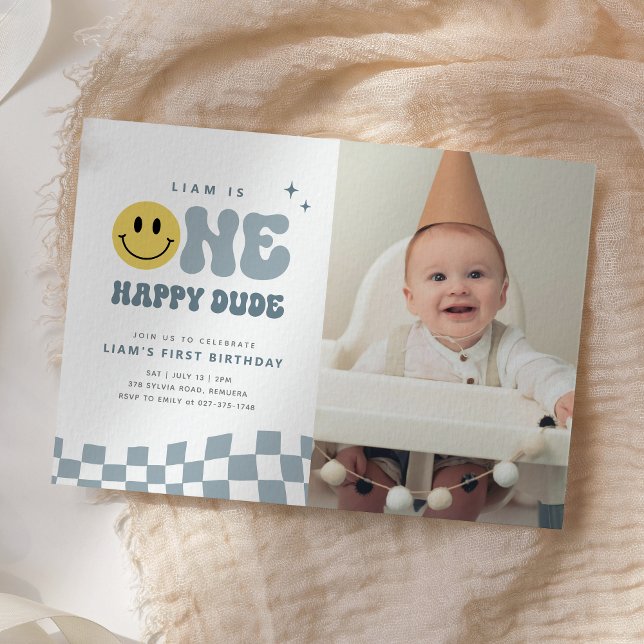 ONE Happy Dude Birthday Party Photo Invitation (Creator Uploaded)