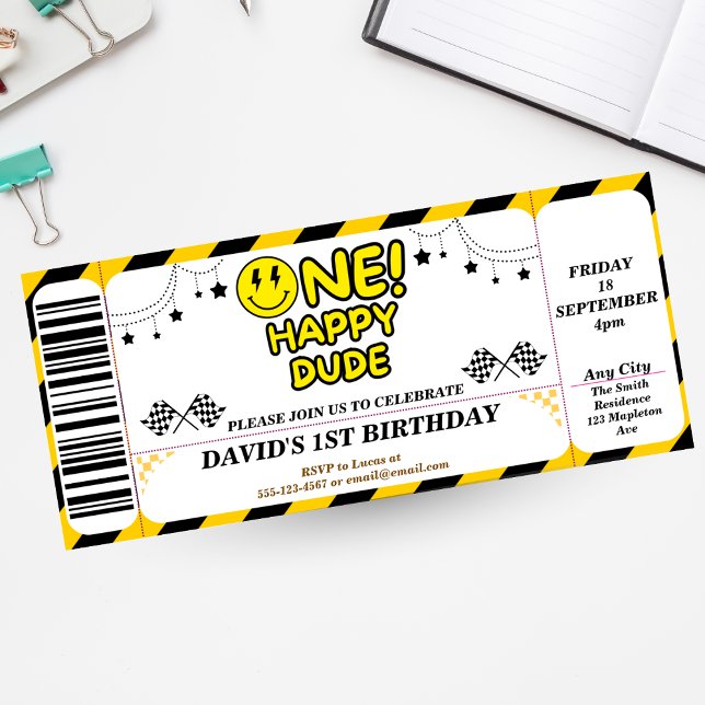 one happy dude birthday Ticket Style Cool Dude Invitation (Creator Uploaded)
