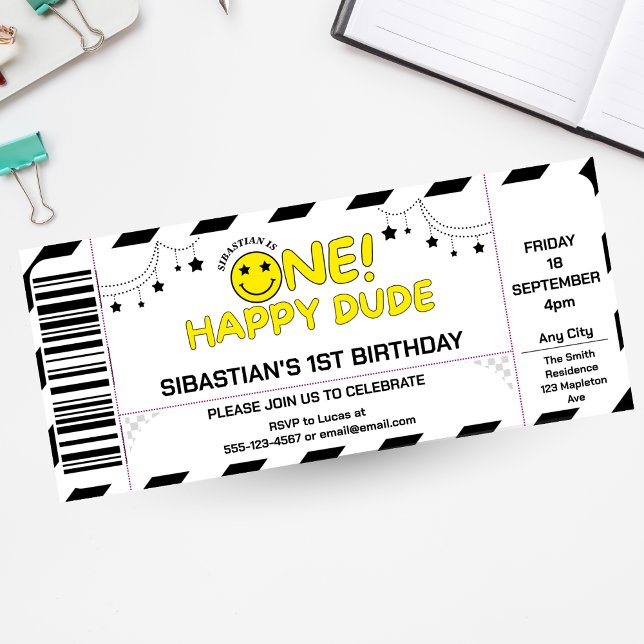 one happy dude birthday Ticket Style Cool Invitation (Creator Uploaded)