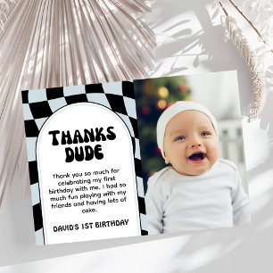One Happy Dude Blue Birthday Flat Thank You Card
