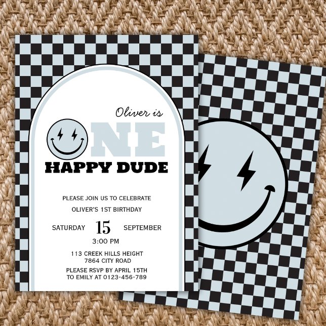 One Happy Dude Blue Boy Birthday  Invitation (Creator Uploaded)