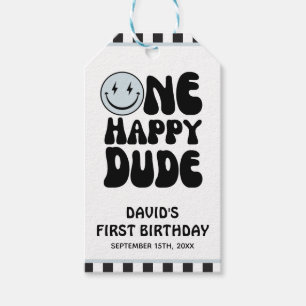 One Happy Dude Blue Cute Boy First Birthday Gift Tags